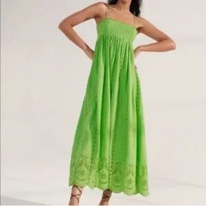 Zara Openwork Cutwork Embroidered Green Midi Blogger Favorite Dress Size Small